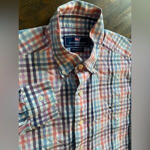 Vineyard Vines Whale Shirt Medium Long Sleeve Button Down Plaid Cotton Pastels